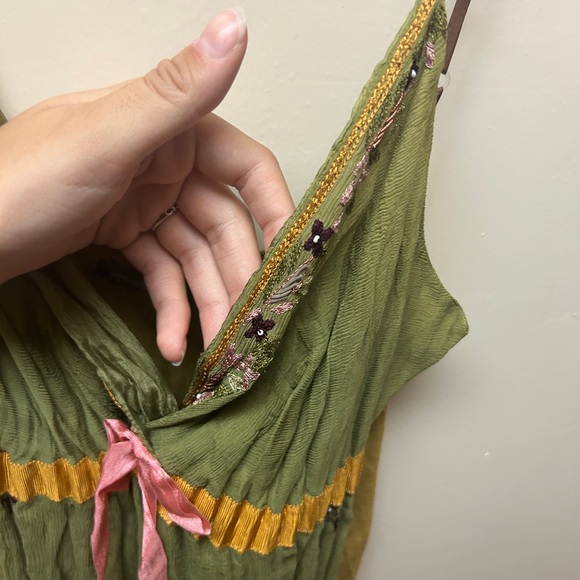 Hale Bob Olive and Mustard Camisole with Pink Bow - Picture 3 of 5